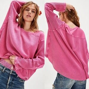 Free People FP One Pink Phenom Blake Thermal Waffle Knit Long Sleeve Size Small